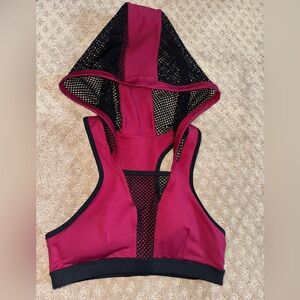 Bombshell Sportswear - Red and Black Hooded Sports Bra - Size Small